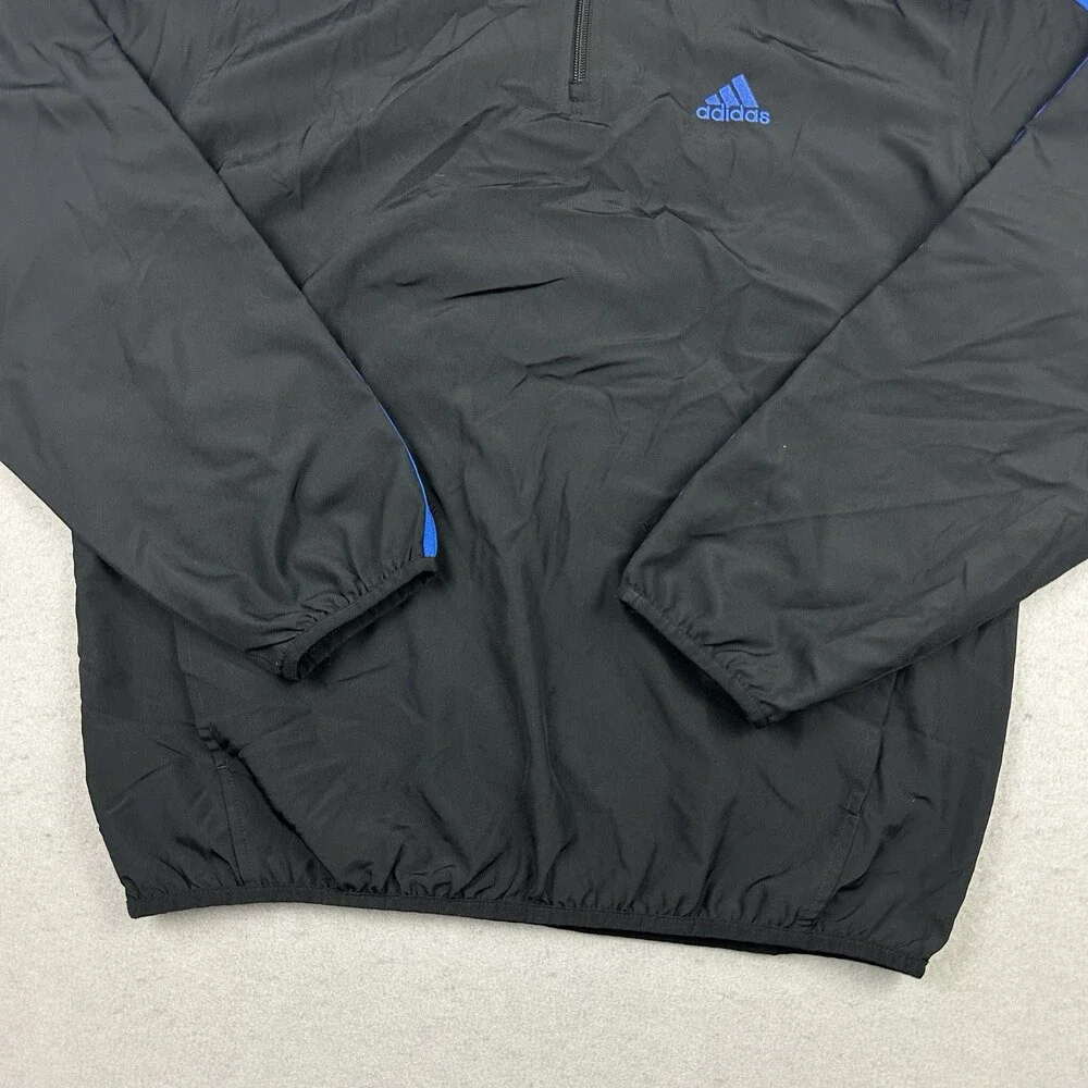 Adidas Jacket Men Small Black Blue Stripe 1/4 Zip Lightweight Windbreaker S